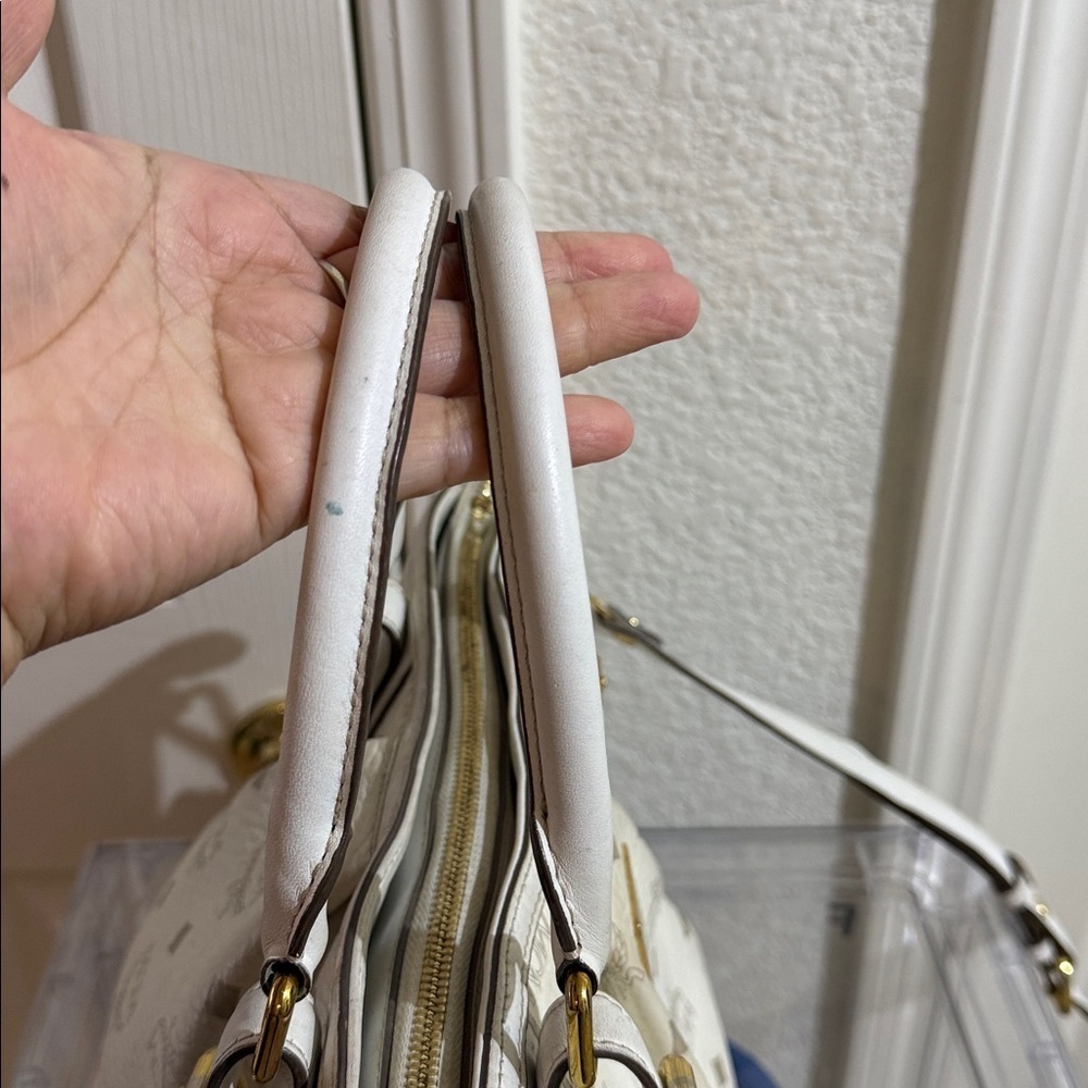 MCM Cream Satchel with Gold Accents - Picture 2 of 9